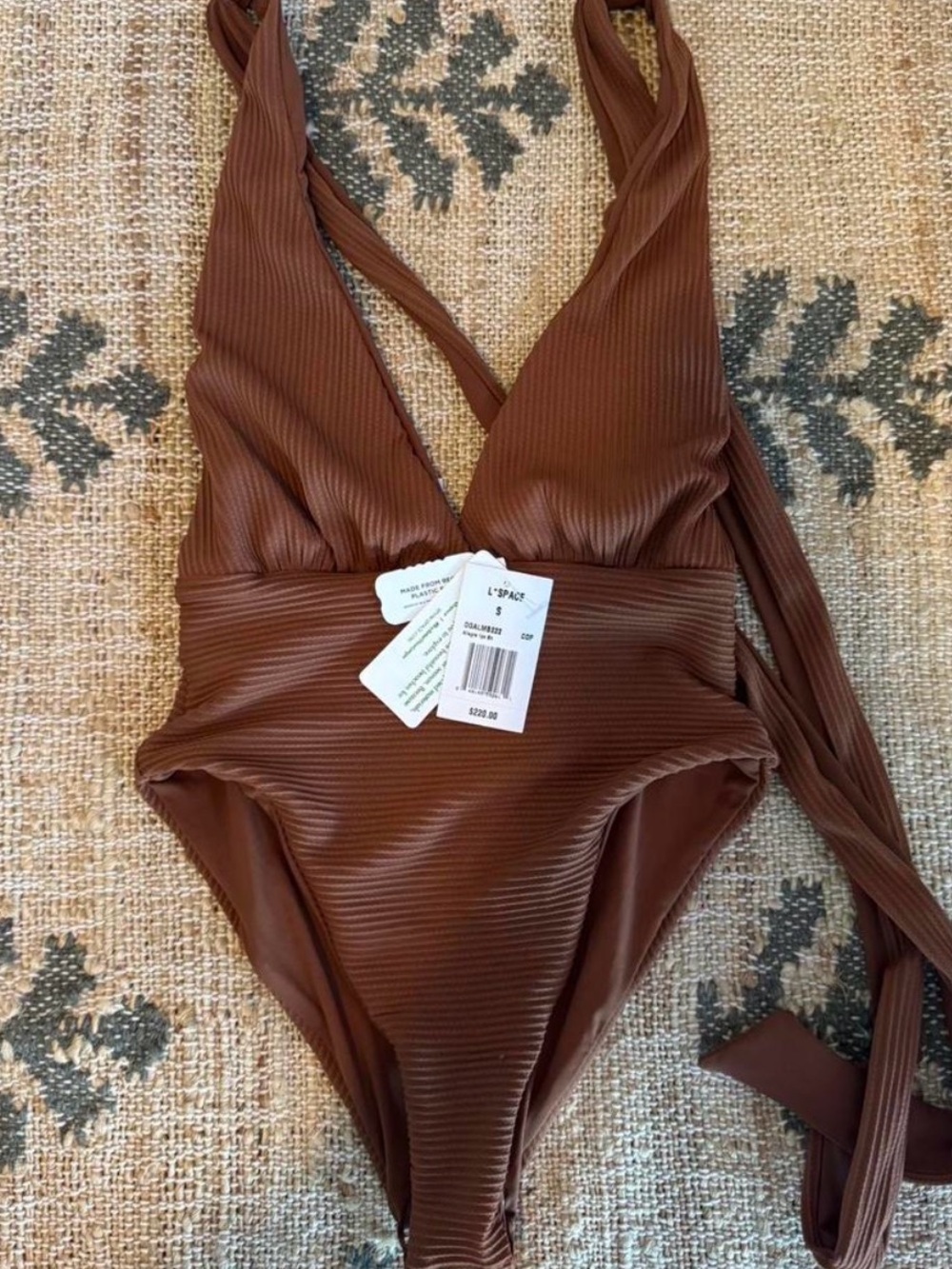 l*space Brown Ribbed One-Piece Swimsuit